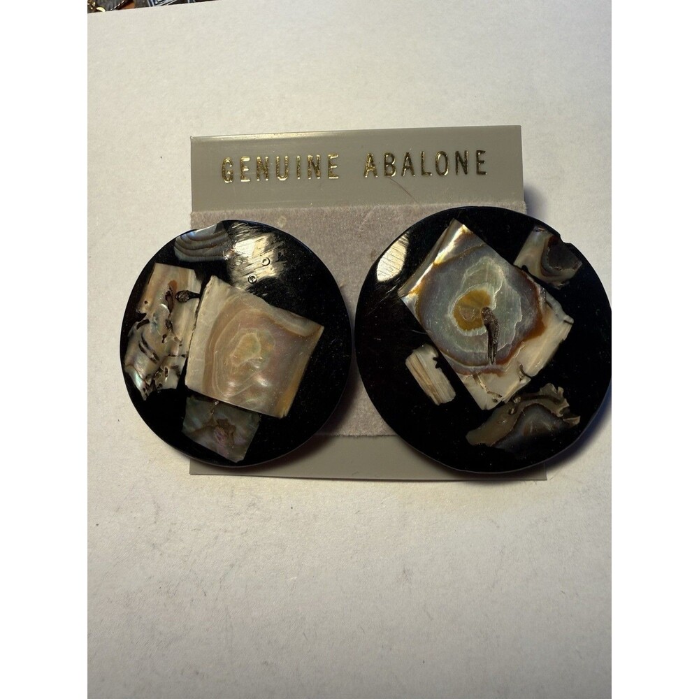 GENUINE ABALONE Post Stud EARRINGS Black Vintage New 80s Vibe